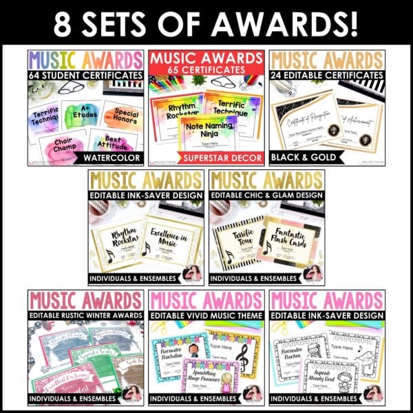 Editable End of Year Music Awards Certificates Bundle - Ensembles Classes & More