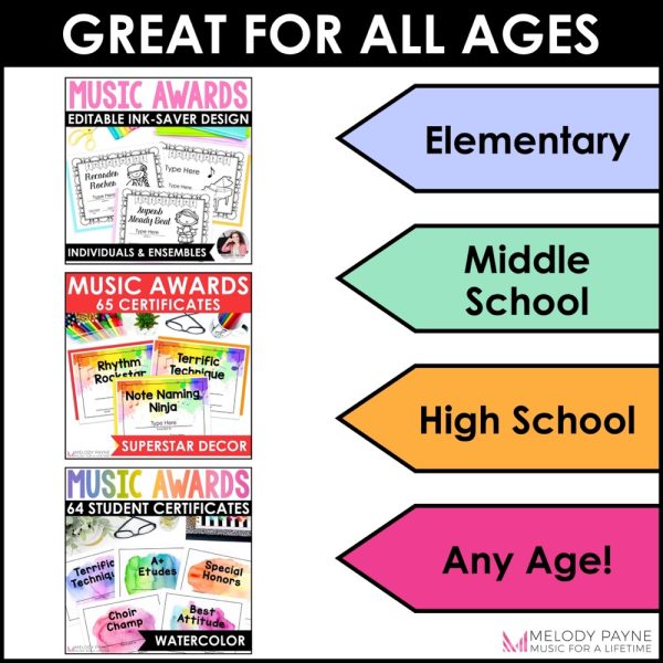 Editable End of Year Music Awards Certificates Bundle - Ensembles Classes & More