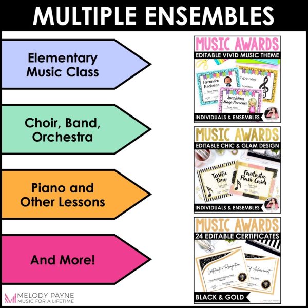 Editable End of Year Music Awards Certificates Bundle - Ensembles Classes & More
