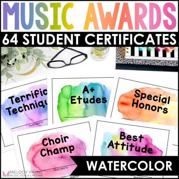 End of Year Music Award Certificates - Editable Rainbow Watercolor Awards