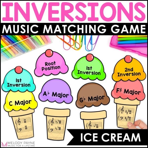 Major Chords and Inversions Ice Cream Music Matching Game for Summer Piano