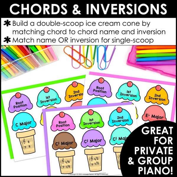 Major Chords and Inversions Ice Cream Music Matching Game for Summer Piano