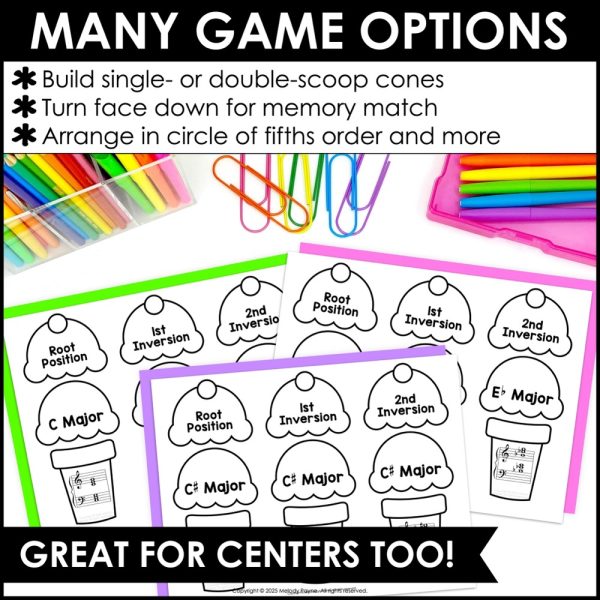Major Chords and Inversions Ice Cream Music Matching Game for Summer Piano