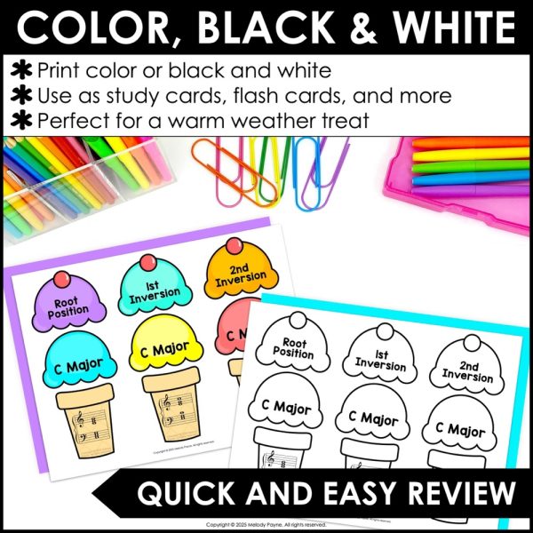 Major Chords and Inversions Ice Cream Music Matching Game for Summer Piano