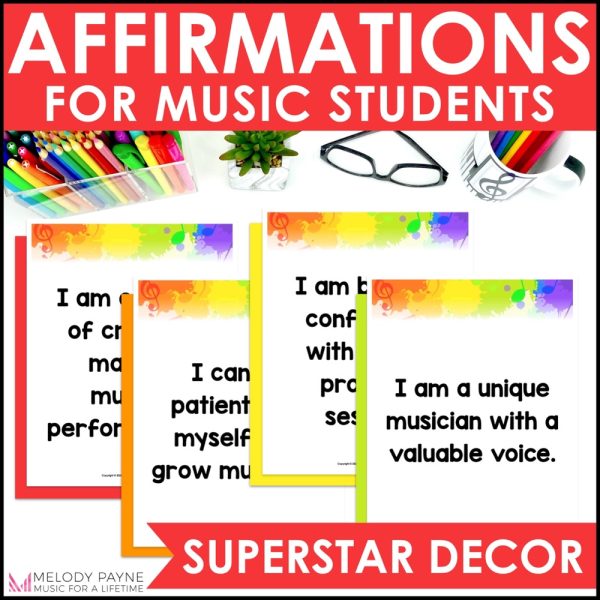 Positive Affirmations Music Posters - Superstar Rainbow Music Classroom Decor