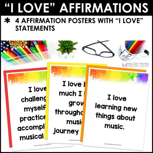 Positive Affirmations Music Posters - Superstar Rainbow Music Classroom Decor