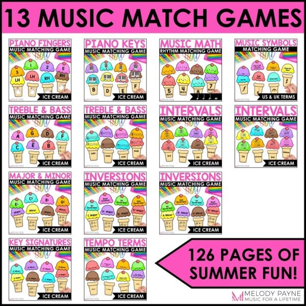 Summer Music Games Bundle - Ice Cream Note Reading, Rhythm, Symbols, & More!