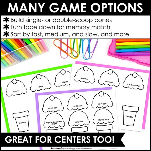 Tempo Terms and Definitions Matching Game for Summer - Ice Cream Music Match