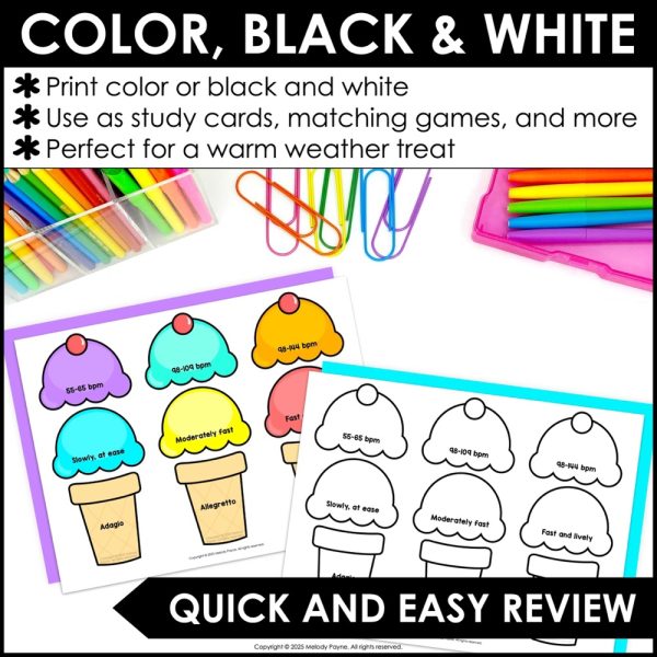 Tempo Terms and Definitions Matching Game for Summer - Ice Cream Music Match