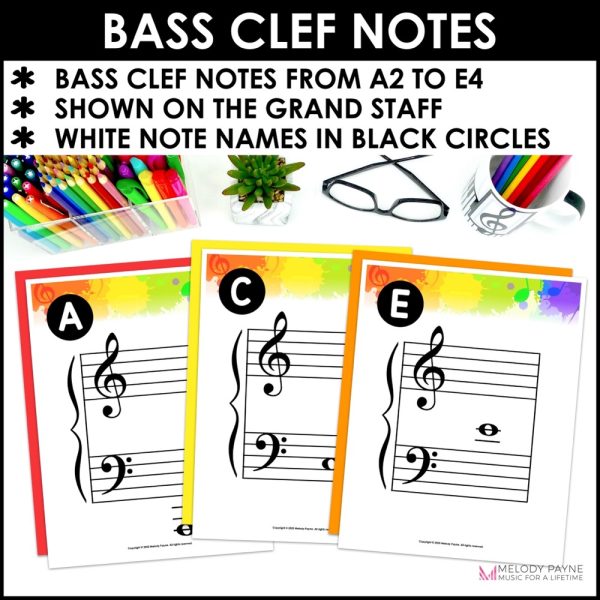 Treble and Bass Clef Notes Posters - Superstar Rainbow Music Classroom Decor