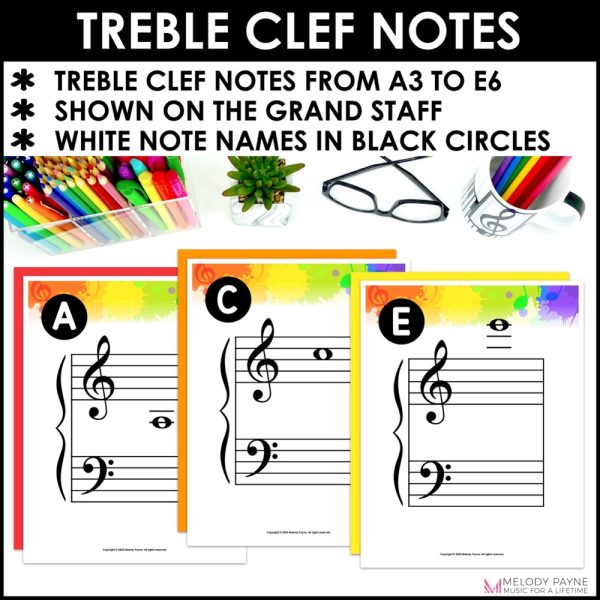 Treble and Bass Clef Notes Posters - Superstar Rainbow Music Classroom Decor