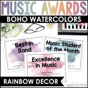 End of Year Music Award Certificates – Editable Boho Watercolor Student Awards