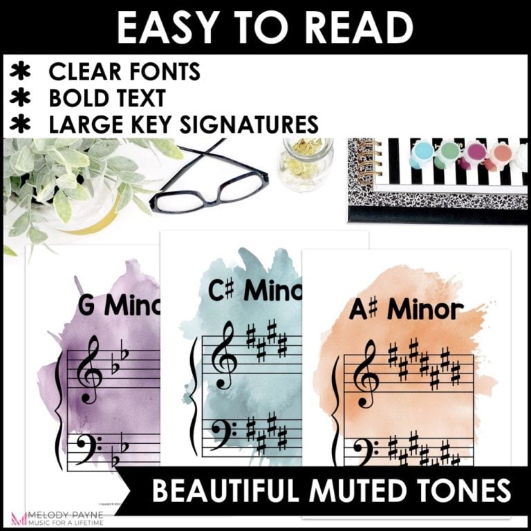 Major and Minor Key Signatures Posters - Boho Watercolor Music ...