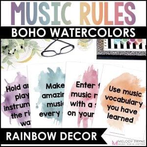 Music Rules and Expectations Posters – Boho Watercolor Music Classroom Decor