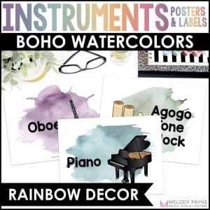 Musical Instrument Posters and Labels – Boho Watercolor Music Classroom Decor