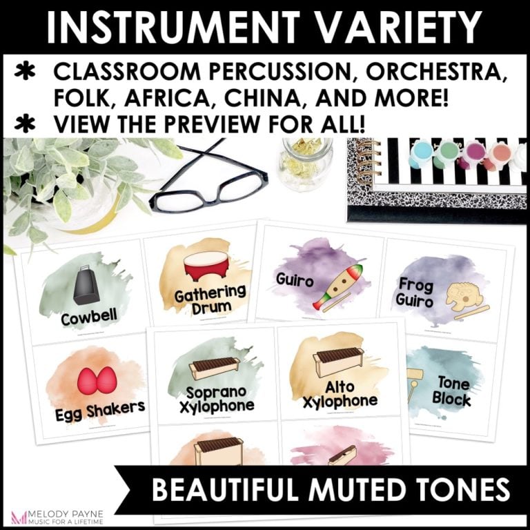 Musical Instrument Posters and Labels - Boho Watercolor Music Classroom ...