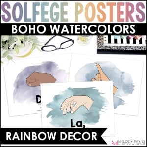 Solfege Hand Sign Posters- Kodaly Curwen Boho Watercolor Music Classroom Decor