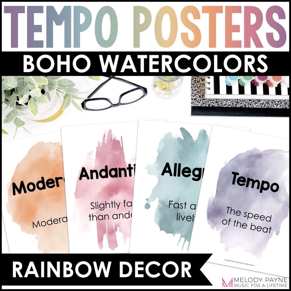 Tempo Terms and Definitions Posters - Boho Watercolor Music Classroom Decor