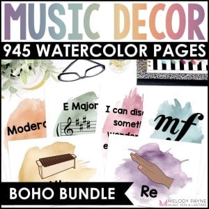 Music Classroom Decor Bundle – Boho Watercolor Symbols, Solfege, Rules Posters