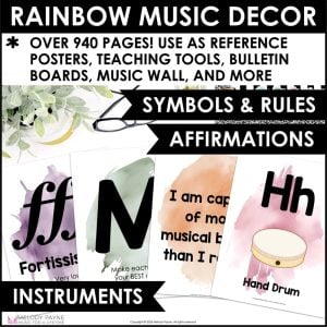Music Classroom Decor Bundle – Boho Watercolor Symbols, Solfege, Rules Posters