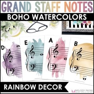 Treble and Bass Clef Notes Posters – Boho Watercolor Music Classroom Decor