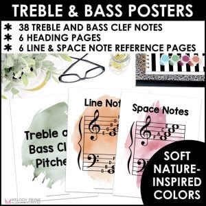 Treble and Bass Clef Notes Posters – Boho Watercolor Music Classroom Decor