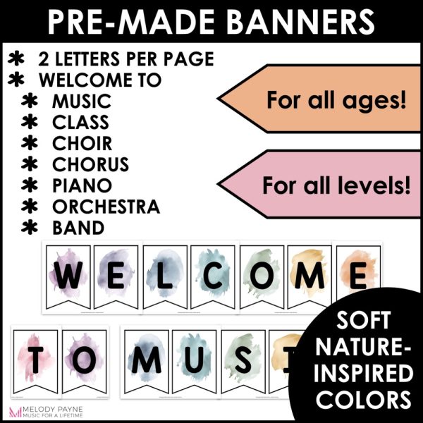 Welcome to Music Piano Choir Banner - Boho Watercolor Music Classroom Decor 2 Welcome to Music Piano Choir Banner - Boho Watercolor Music Classroom Decor - Includes Pre-Made Banners