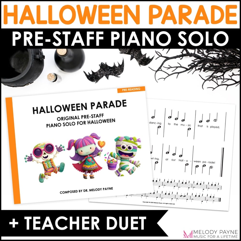 Halloween Parade Pre-Staff Halloween Piano Sheet Music Solo for Beginners