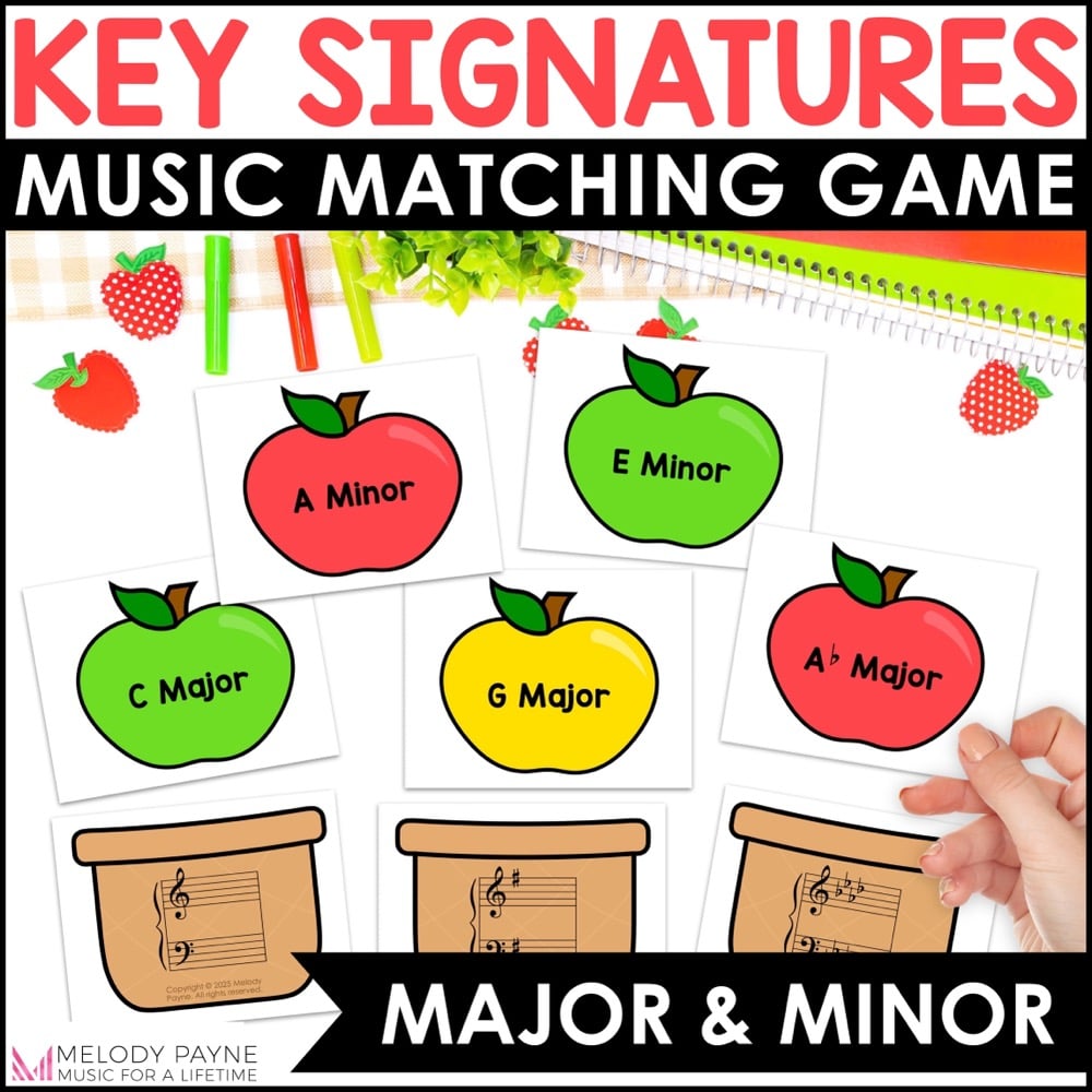 Major & Minor Key Signatures Matching Game for Piano & Music - Fall Apples - Match the apples to the correct basket