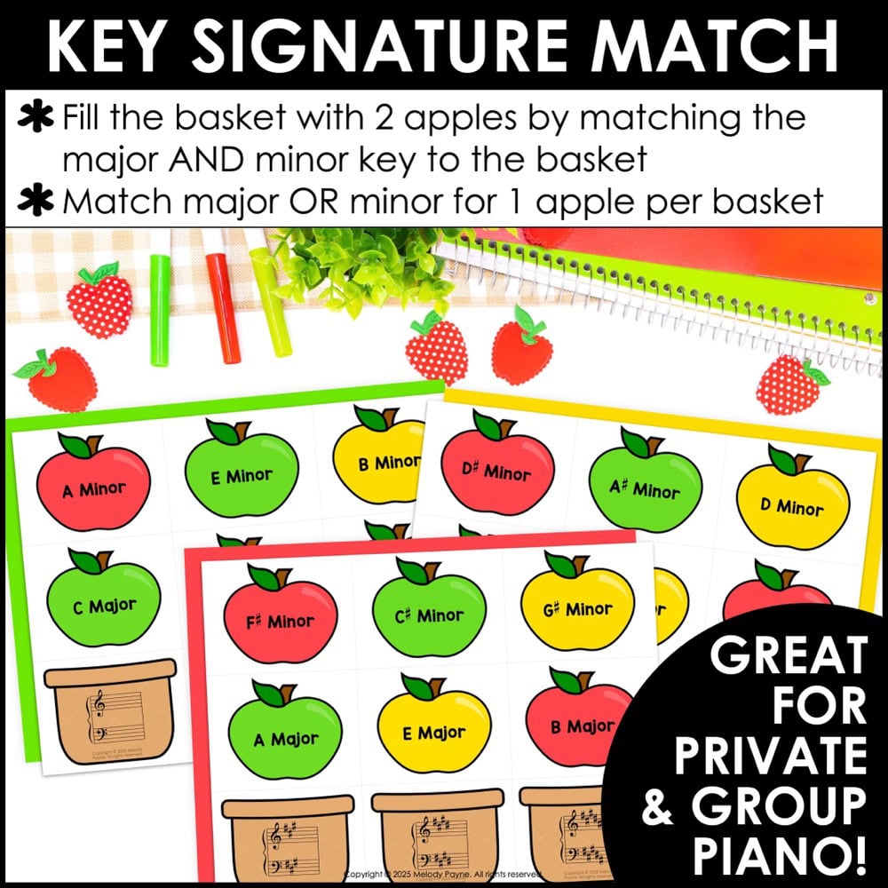 Major & Minor Key Signatures Matching Game for Piano & Music - Fall Apples 2 Major & Minor Key Signatures Matching Game for Piano & Music - Fall Apples - Match the apples to the correct basket