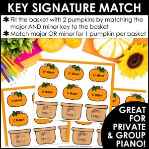 Major & Minor Key Signatures Matching Game for Piano & Music – Fall Pumpkins