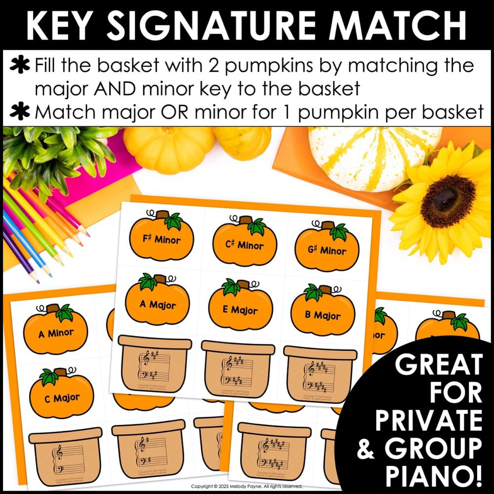 Major & Minor Key Signatures Matching Game for Piano & Music - Fall Pumpkins 2 Major & Minor Key Signatures Matching Game for Piano & Music - Fall Pumpkins