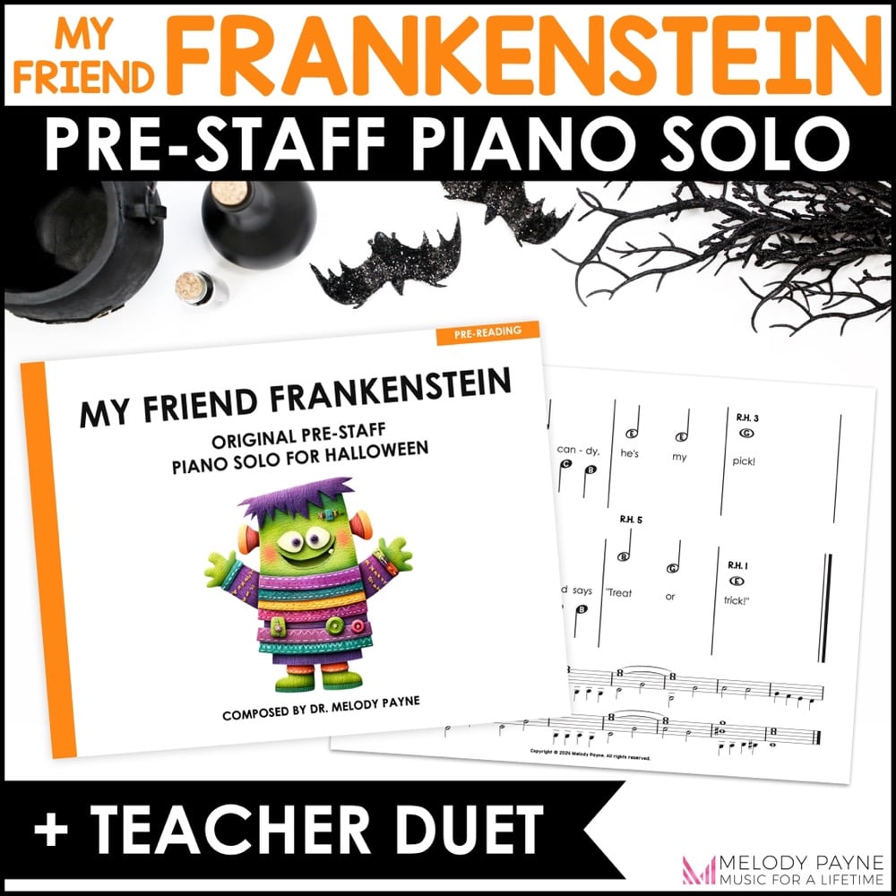 My Friend Frankenstein Pre-Staff Halloween Piano Sheet Music Solo for Beginners