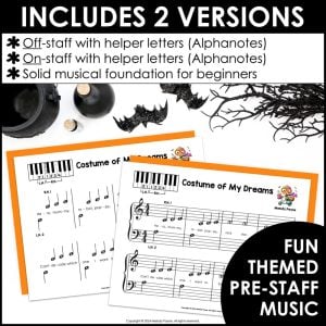 Pre-Staff Halloween Piano Sheet Music Solo for Beginners – Costume of My Dreams