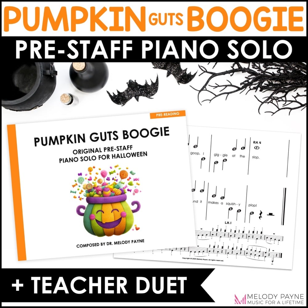 Pumpkin Guts Boogie - Pre-Staff Halloween Piano Sheet Music Solo for Beginners