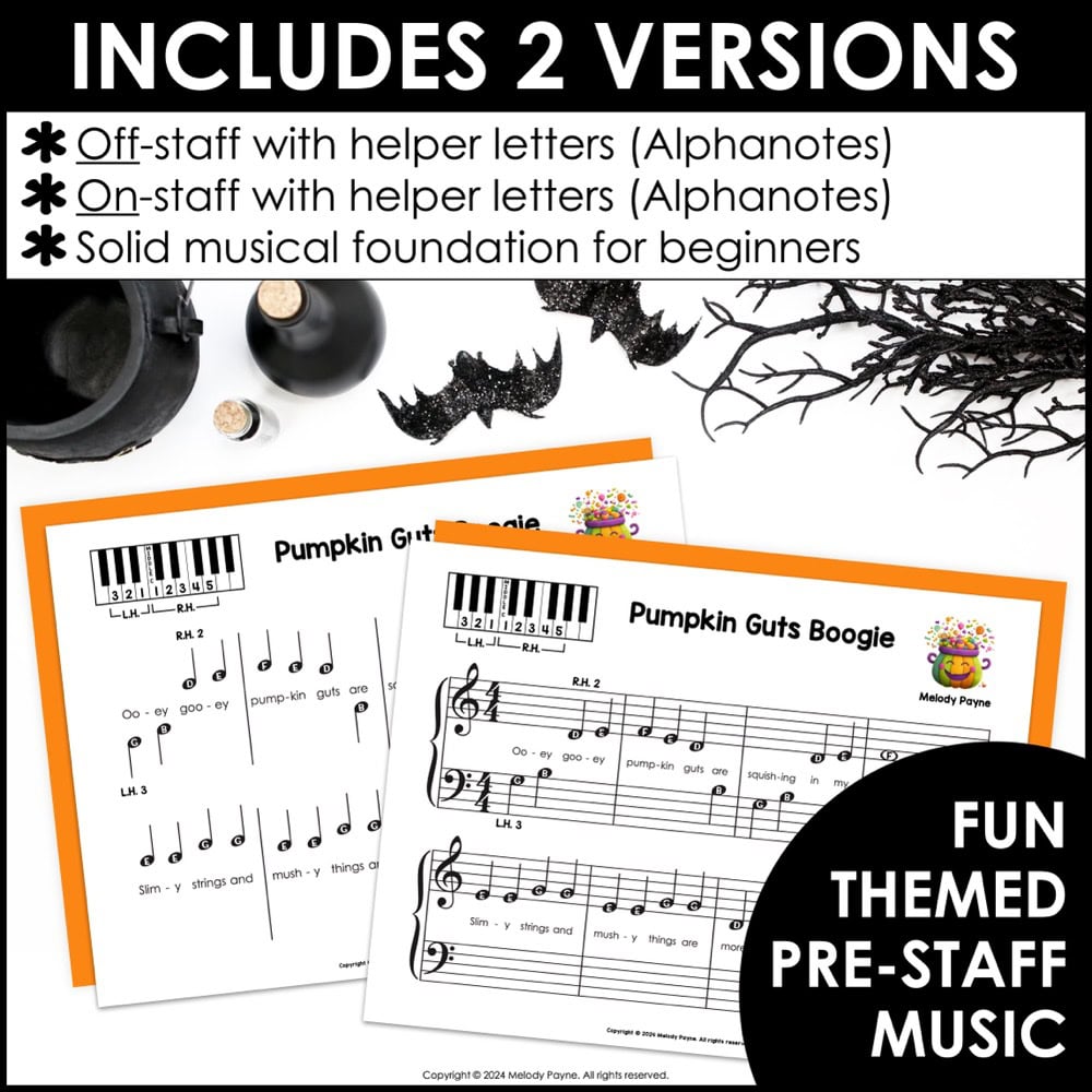 Pumpkin Guts Boogie Pre-Staff Halloween Piano Sheet Music Solo for Beginners 2 Pumpkin Guts Boogie - Pre-Staff Halloween Piano Sheet Music Solo for Beginners