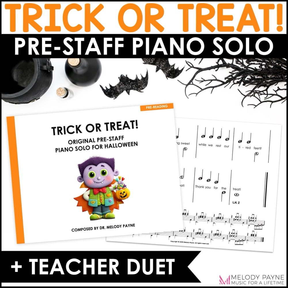 Trick or Treat Pre-Staff Halloween Piano Sheet Music Solo for Beginners