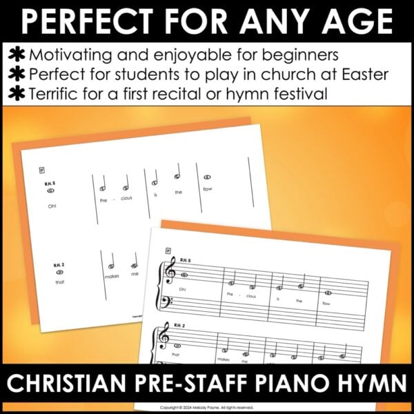 Nothing But the Blood of Jesus Pre-Staff Piano Sheet Music Hymn for Beginners