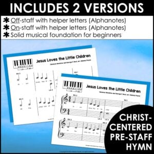 Jesus Loves the Little Children Pre-Staff Piano Sheet Music Hymn for Pre-Reading