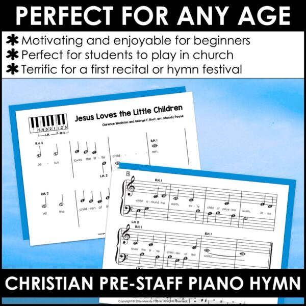 Jesus Loves the Little Children Pre-Staff Piano Sheet Music Hymn for Pre-Reading