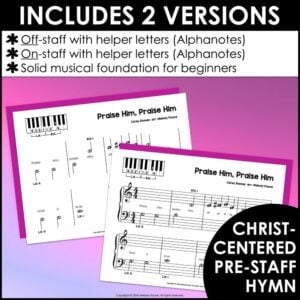 Praise Him Praise Him Pre-Staff Piano Sheet Music Hymn for Pre-Reading Beginners