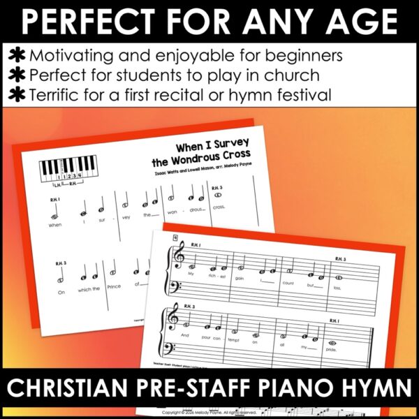 When I Survey the Wondrous Cross Pre-Staff Piano Sheet Music Hymn Pre-Reading