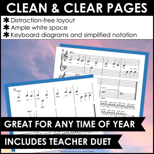 Fairest Lord Jesus Pre-Staff Piano Sheet Music Hymn for Pre-Reading Beginners