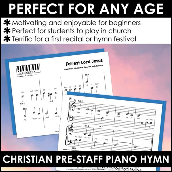 Fairest Lord Jesus Pre-Staff Piano Sheet Music Hymn for Pre-Reading Beginners
