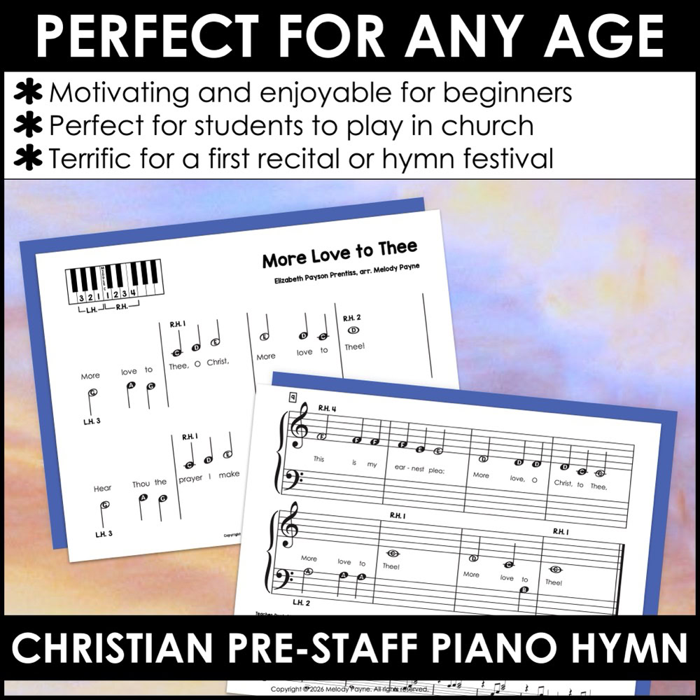 More Love to Thee Pre-Staff Piano Sheet Music Hymn Pre-Reading Beginning Piano 4 More Love to Thee Pre-Staff Piano Sheet Music Hymn Pre-Reading Beginning Piano