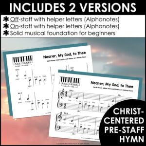 Nearer My God to Thee Pre-Staff Piano Sheet Music Hymn Beginning Pre-Reading