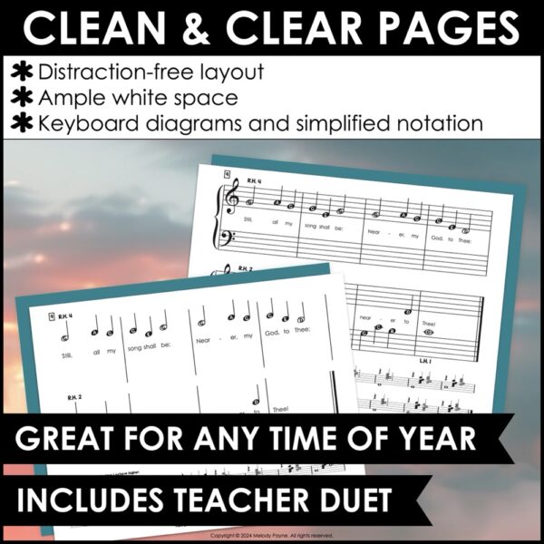 Nearer My God to Thee Pre-Staff Piano Sheet Music Hymn Beginning Pre-Reading