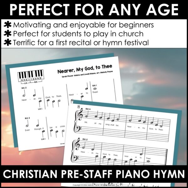 Nearer My God to Thee Pre-Staff Piano Sheet Music Hymn Beginning Pre-Reading