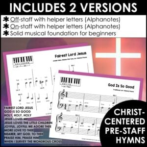 Pre-Staff Piano Sheet Music Hymns Bundle – Beginning Pre-Reading + Teacher Duets