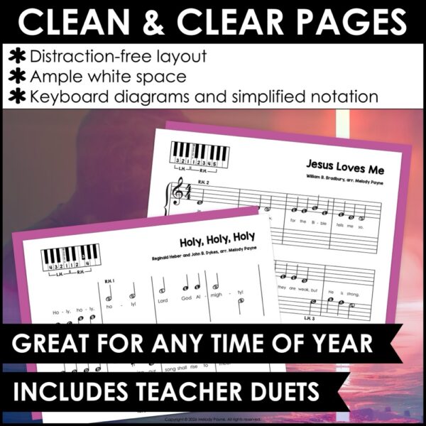 Pre-Staff Piano Sheet Music Hymns Bundle - Beginning Pre-Reading + Teacher Duets